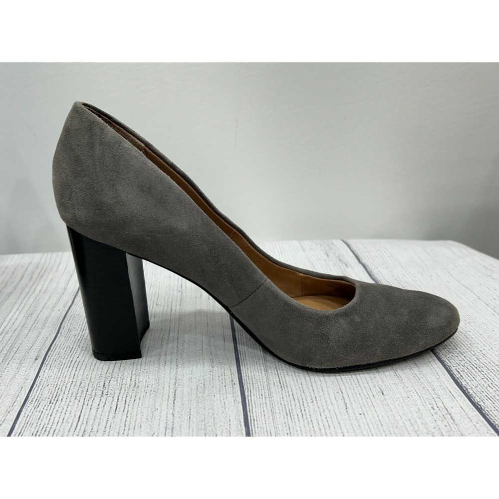 Franco Sarto Pumps Womens 8 Gray Leather Block Heel Classic Office Dress Career